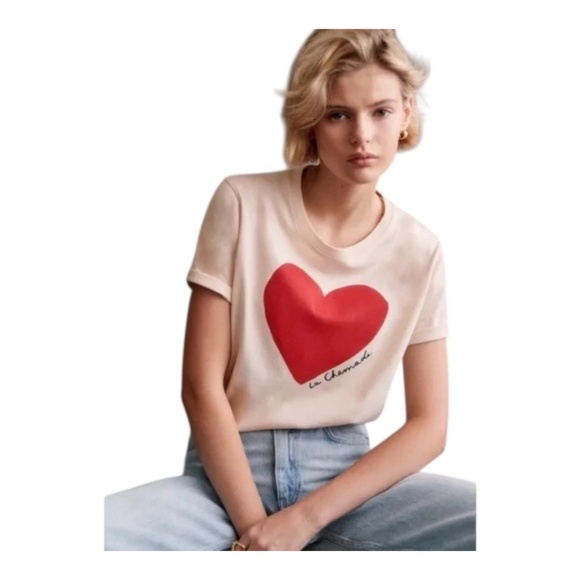 Sezane LA CHAMADE T-SHIRT Heart Medium Quiet Luxury Paris L NWT - Picture 12 of 12